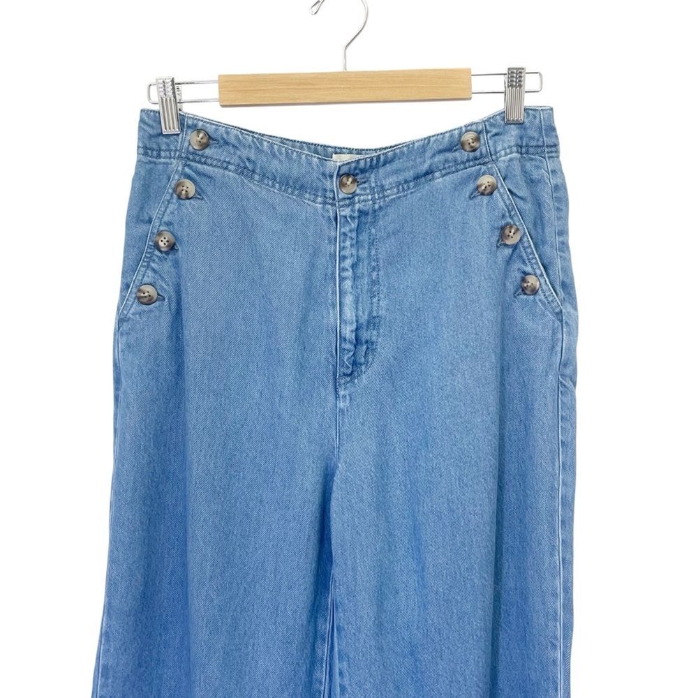 Sundance Oaklee Wide Leg Pants Lyocell Chambray Sailor Button High Rise Size 8 - Picture 7 of 13